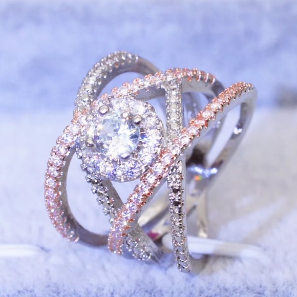 925/18k Rose Gold Diamond Criss Cross Ring - Picture 3 of 5